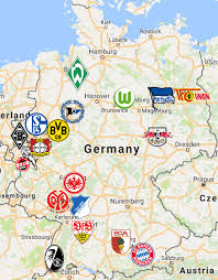 Бундеслига кубок германии суперкубок бундеслига 2 лига 3 региональная лига оберлига женская бундеслига кубок telekom germany: Bundesliga Map Clubs Sport League Maps Maps Of Sports Leagues