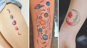 Colored space tattoos on leg. 15 Space Tattoos That Are Out Of This World Mesmerizing Hellogiggles