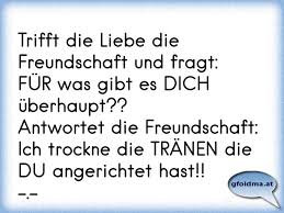 Trifft Die Liebe Die Freundschaft Und Fragt Fur Was Gibt Es Dich Uberhaupt Antwortet Die Freundschaft Ich Troc Osterreichische Spruche Und Zitate