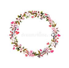 Floral Wreath With Pink Flowers Hearts Keys Watercolor Circle Border For Vale Aff Flowers Hearts Keys Fl Circle Borders Watercolor Circles Floral