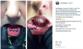 Nearly half of all inner lip tattoos will disappear within a year, and some may fade even sooner than that. Lip Tattoos All The Bizarre Things People Get Tattooed On Their Inner Lip From Sad Kitties To Dinosaurs