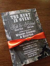 Camo The Hunt Is Over Country Wedding Invitation With Orange Ribbon Camo Wedding Invitations Country Wedding Invitations Country Camo Wedding