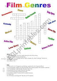 Crossword On Film Genres Worksheet Film Genres Book Genres Genres