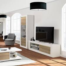 Large choix de meubles tv design et de banc tele pour tous les styles de salon. Meuble Tv 1 Porte Coulissante Blanc Chene Clair A Leds Marks Salon