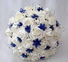 Posies Artificial Wedding Flowers Brides Posy Bouquet And 2 Bridesmaids Posies Ivory Blue Wedding Flowers Artificial Flowers Wedding Bridal Bouquet Blue