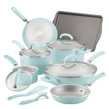 Rachael Ray Create Delicious 13pc Aluminum Nonstick Cookware Set Light Blue Cookware Set Nonstick Cookware Cookware Sets