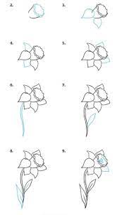 How To Draw A Daffodil Step By Step Drawing Diy Tutorial White Background Flower Drawing Flower Drawing Tutorials Cute Flower Drawing