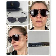 House Of Harlow TILDA Gunmetal Aviator Sunglasses with Hard Shell Case 58 14