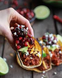Chipotle Quinoa Sweet Potato Tacos With Roasted Cranberry Pomegranate Salsa Half Baked Harvest Recipe Sweet Potato Tacos Quinoa Sweet Potato Food