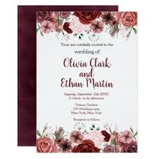 Burgundy Roses Wedding Invitation Wedding Invitations Cards Custom Invitation Card Design Watercolor Floral Invitation Wedding Invitations Floral Invitation