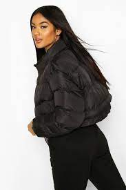 Cropped Puffer Jacket Boohoo In 2021 Cropped Puffer Jacket Puffer Jacket Outfit Black Girl Fashion