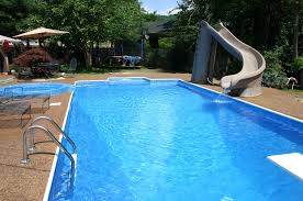 Pool Complete With Slide And Diving Board Pools Backyard Inground Backyard Pool Inground Pool Designs