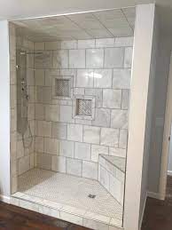 White Tile Kerdi Drain Schluter Kerdi Board Shower Niche Shower Curb And Bench Small Bathroom Corner Shower Bathroom Remodel Designs