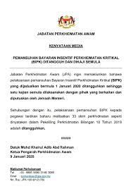 Bayaran insentif perkhidmatan kritikal (bipk) kepada lantikan baharu. Jabatan Perkhidmatan Awam On Twitter Kenyataan Media Pemansuhan Bayaran Insentif Perkhidmatan Kritikal Bipk Ditangguh Dan Dikaji Semula Beritartm Bharianmy Hmetromy Staronline Bernamadotcom Buletintv3 Malaysiagazette Malaymail Thesundaily