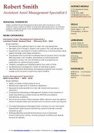 1 to 10 of 1,339 vacancies. Asset Management Specialist Resume Samples Qwikresume