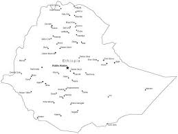 Black White Ethiopia Map With Capital And Major Cities Map Ethiopia Country Maps