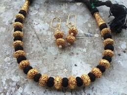 Black And Gold Jewelry Designer Black Small Beads Thread Necklace Black Beaded Jewelry Gold Jewelry Fashion Jewelry Design Necklace