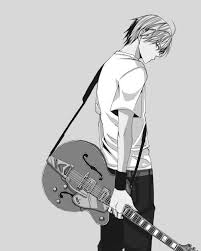 Black And White Anime Boy With Guitar Anime Guy Anime Guys Cute Anime Boy Anime