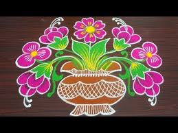 Simple Colour Kolam For Margazhi Flower Pongal Rangoli With 9x4 Dots Sankranthi Mugg Rangoli Designs With Dots Rangoli Border Designs Simple Flower Rangoli