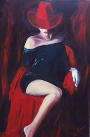 Beautiful Black And Red Paintings Woman Art Print On Paper Woman With Red Hat Woman In Black Etsy Red Painting Painting Prints Red Hats