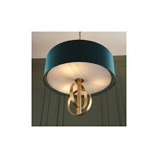 … we just slipped the shade onto the rod protruding from the ceiling and used the finial (leftover from the previous light fixture) to hold it in place. Double Hoop Gold Leaf Pendant Light Large Teal Shade Designer Lighting