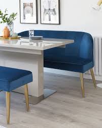 Your food will be more delicious taste if you having your lunch or dinner by sitting on a comfy upholstered counter height dining table and chairscounter height dining sets provide the contemporary dining style you… kitchen table with bench. Dark Blue Velvet Brass 3 Seater Bench With Backrest By Danetti