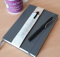 Blue Handwriting Fabric Pen Pocket Holder, A5 or A4 Elasticated Pen Pouch for Notebooks, Journals, Planners & Diaries, Space for 2 Pens
