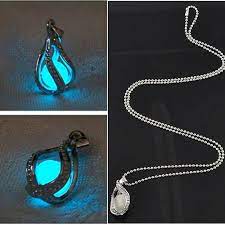 Blue Glow In The Dark Mermaids Teardrop Pendant Necklace Key Ring Or Rear View Mirror Hanger Dark Jewelry Glowing Necklace Pendant Necklace