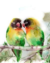 Lovebirds Painting Art Print Watercolor By Canotstopprints On Etsy Bird Watercolor Paintings Watercolor Bird Bird Watercolor Print