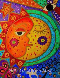 In this case, the sun and the moon is a mexican legend with a very old story about the creation of the two most important stars in the sky: Mexican Sun And Moon Tree Of Life Floral Flowers By Prisarts Mexican Folk Art Mexican Folk Art Pattern Sun Painting