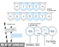 Grace & guy paperie designs via live the fancy life showered from above free baby shower printables: Elephant Boy Baby Shower Printables My Party Design