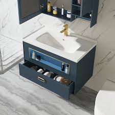 Consumers five showroom locations have the largest inventory of bathroom vanities on long island. 27 6 Blue Wall Hung Floating Bathroom Vanity Cabinet Top Ceramic Drop In Sink