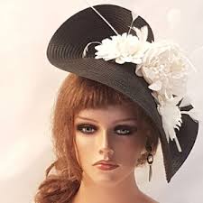 Fascinator Hat Black and Ivory Saucer Disc Headpiece With Feathers
