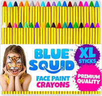 Blue Squid Face Paint 36 Body Crayons, Vivid Classic Colors, Metallic Colors