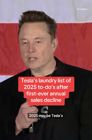 Tesla is entering 2025 with a laundry list of promises to fulfill after  experiencing its first-ever annual sales decline. #tesla #elonmusk  #elonmusknews #news #businessnews #teslatok #newyear #2025 ...