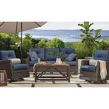 Member S Mark Agio Stockton 4 Piece Patio Deep Seating Set With Sunbrella Fabric Lagoon Sam S Club Outdoor Furniture Sets Outdoor Seating Set Outdoor Furniture