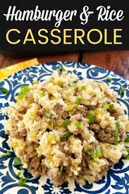 Hamburger Rice Casserole Ground Beef And Rice Baked Together In A Classic Casserole Recip Hamburger Meat Recipes Ground Beef Recipes Easy Casserole Recipes