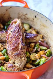 One Pan Roasted Pork Tenderloin With Apples Veggies Recipe Recipes Pork Loin Dinner Recipes