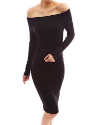 Pattyboutik Comfy Off Shoulder Long Sleeve Fitted Casual Dress Black S Long Sleeve Fitted Dress Stylish Dresses Casual Dresses