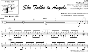 She Talks To Angels The Black Crowes Drum Sheet Music Onlinedrummer Com Drum Sheet Music Drums Sheet Sheet Music