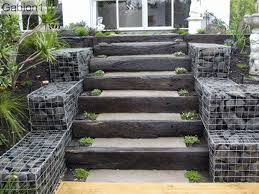 Gabion walls design guide gravity wall design gabion walls are generally analyzed as gravity retaining walls, that is, walls which use their own weight to resist the lateral earth pressures. Gabion Retaining Wall And Railway Sleeper Steps Http Www Gabion1 Com Landscaping Retaining Walls Gabion Wall Gabion Retaining Wall