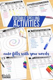 Editable Spelling Activities Type Your Word List Once And All The Spelling Activities Auto Fill Thes Spelling Activities Spelling Words List Grade Spelling