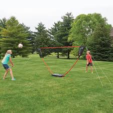 Another important part of a backyard volleyball court is the net. The Instant Family Volleyball Set Hammacher Schlemmer
