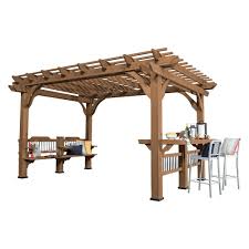 Backyard Discovery 14 Ft X 10 Ft Oasis Wood Cedar Pergola 1706521com The Home Depot Cedar Pergola Pergola Patio Outdoor Pergola