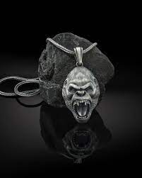 Gorilla Men Pendant Angry Gorilla Necklace Gorilla Head Necklace Silver Chain Gorilla Necklace African Men Pendant Oxidized Men Gift Sterling Silver Pendants Animal Jewelry Men Necklace