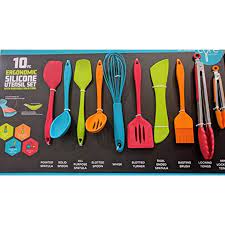 Blue or dark pink 5 piece utensil sets (includes slotted turner, slotted spoon, spoon, ladle, and tongs) blue or dark red 8 piece stackable measuring set (includes 4 cups and 4 spoons) mint green or grey/gray winged. Core Kitchen 10 Piece Silicone Utensil Set In Assorted Colors With Overmold Solid Core Walmart Com Walmart Com