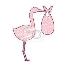 Storch Mit Einem Baby Korb Symbol Auf Weissem Hintergrund Zeichnen Leinwandbilder Bilder Schone Flugel Ankunft Myloview De