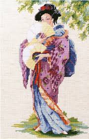 Cross stitch design religious clock: Japanese Geisha Girl Woman Asian Counted Cross Stitch Pattern Chart Graph Cross Stitch Spearhead Patterns