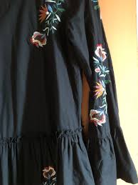 Ruffled trim on the hem. Zara Black Floral Embroidered Dress Women S Fashion Dresses Sets Dresses On Carousell