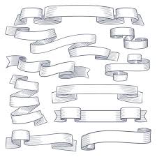 Banner Ribbon Vector Black And White Sketch Ribbon Banners Vintage Decorative Hand Drawn Flags Heraldic R By Yummybuum Thehungryjpeg Com Vint Banner Drawing Ribbon Banner Banner Design Drawing